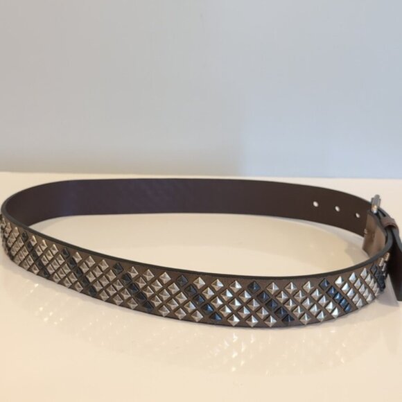 Kenneth Cole Studded Italian Leather Belt Mens Womens Unisex Wide 36/90 - Picture 6 of 16